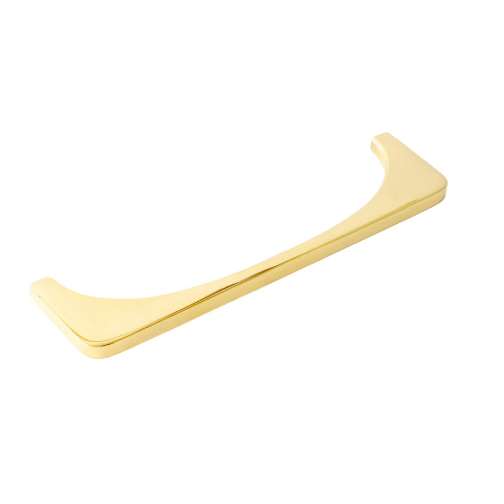 Mitchell Hardware Supply Bridge Pull in polished brass finish - a solid metal cabinet pull for kitchen and bathroom