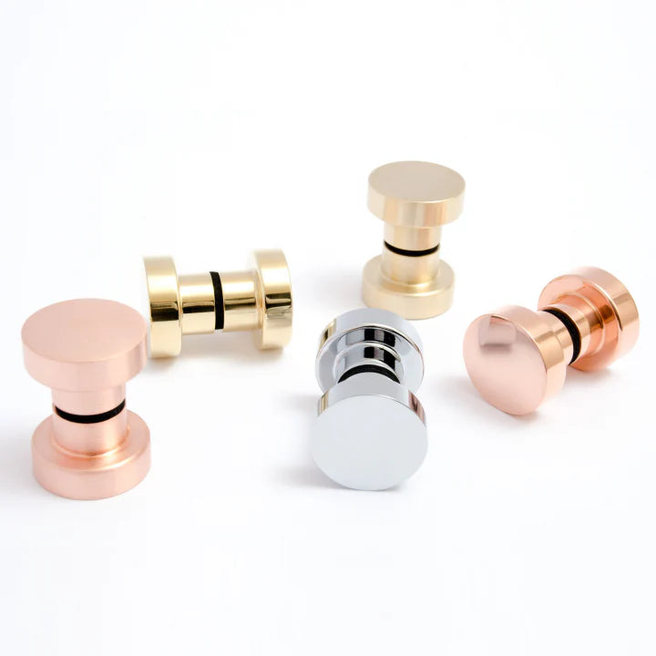 Mitchell Hardware Supply Dot Shower Door Knob in polished brass for glass shower doors