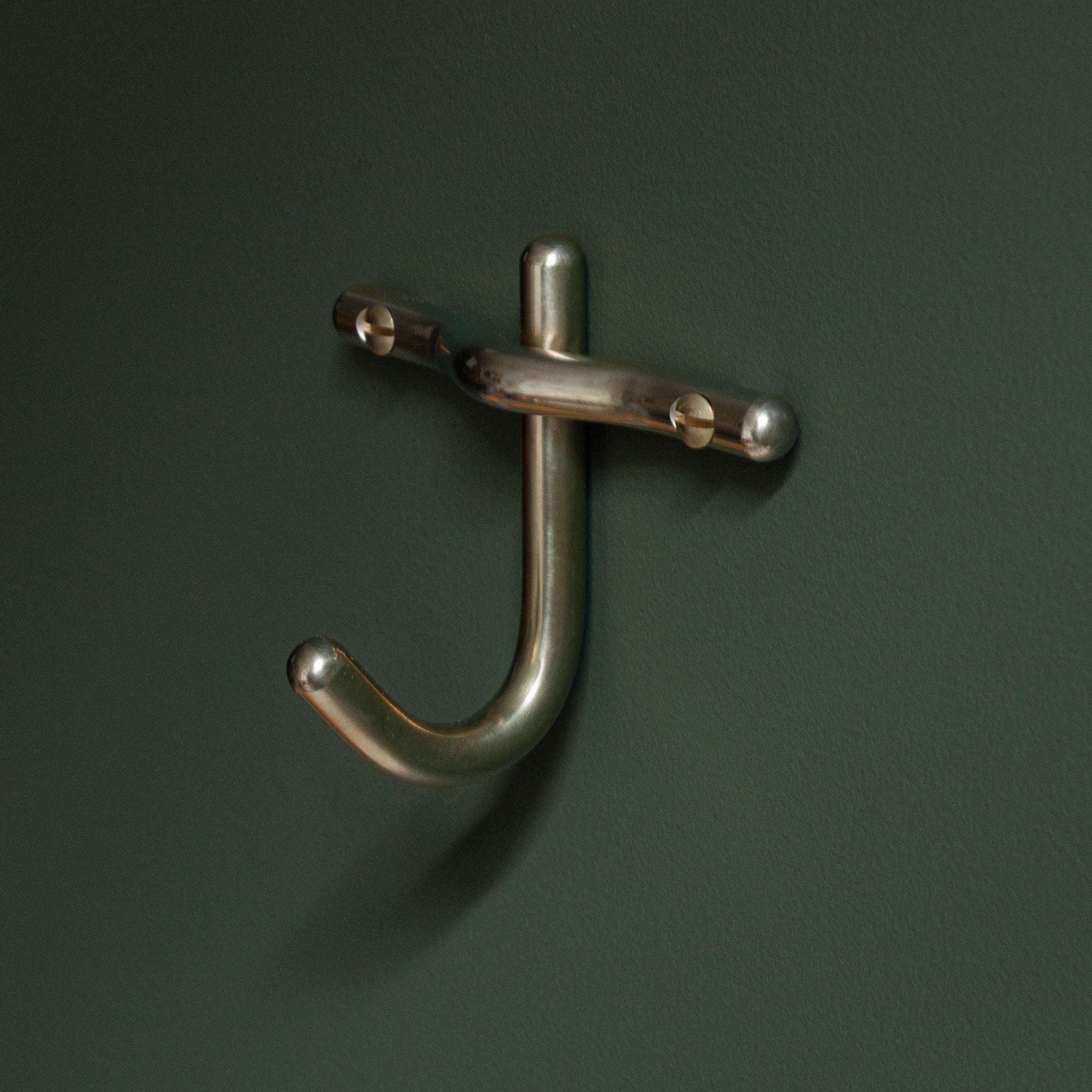 Mitchell Hardware Supply Luma Hook in unlacquered satin brass finish for wall mounting